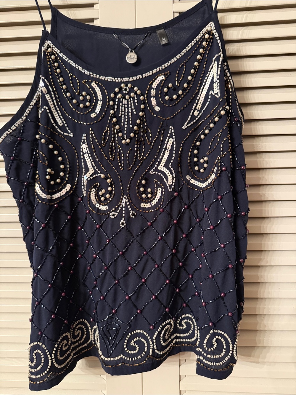 BKE Navy Beaded Embellished Camisole